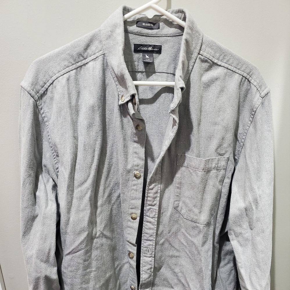 Men's Eddie Bauer Grey Long Sleeve Flannel Shirt Size Large